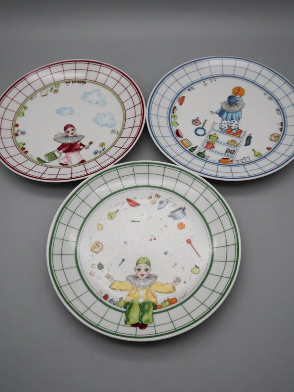 Set of 3 Vintage Saks Fifth Ave Porcelain French Little Pierrot Clowns Plates 8"